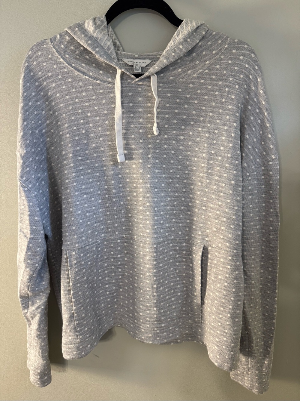 LUCKY BRAND  Women's Texured Dot Hoodie GRAY with Kangaroo Pocket Size XL
